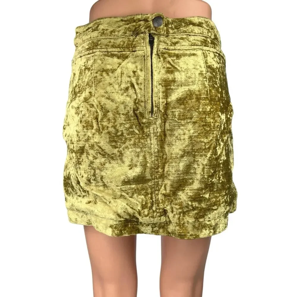 Free People Dust to Dust Green Crushed Velvet Velour Mini Pencil A-line Skirt 2